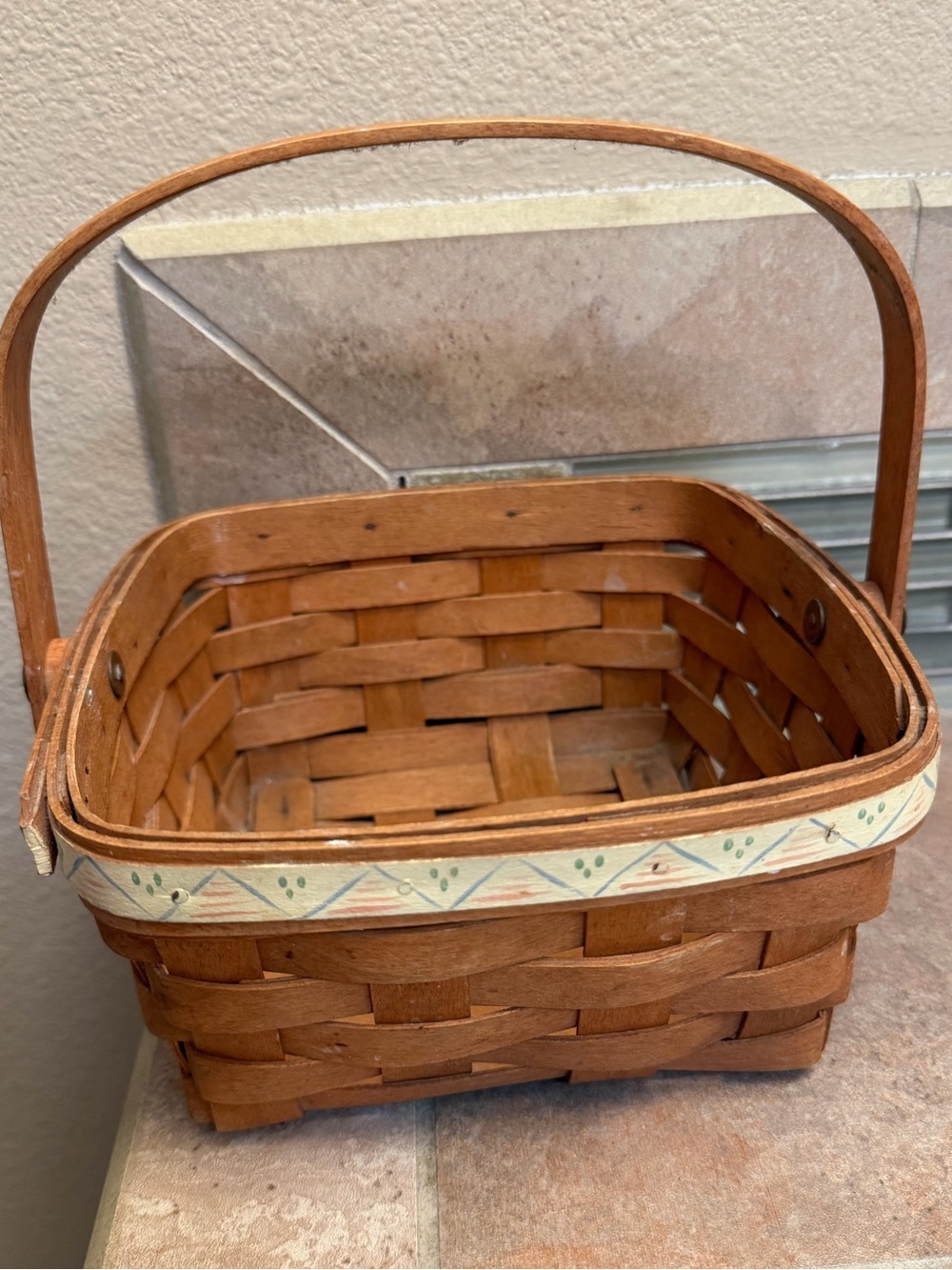 RARE VTG 1990 LONGABERGER Painted Trim Berry Basket Signed Summer Bale Handle